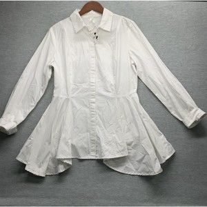 VERSONA MOON ORCHID WHITE BOTTOM PLEATED BUTTON DOWN BLOUSE SIZE MEDIUM
